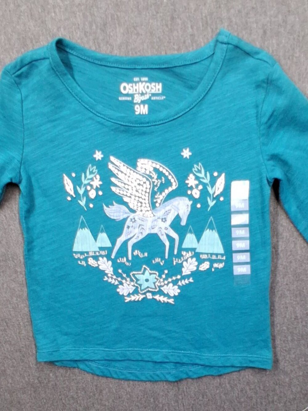 Oshkosh girls shirt size 9 months green new with tags